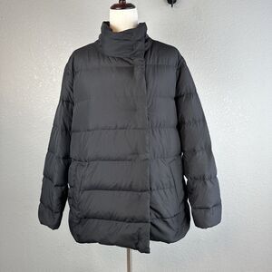J Jill Womens Down Quilted Puffer Jacket Coat Size PXL XL Black Snap Mid Length